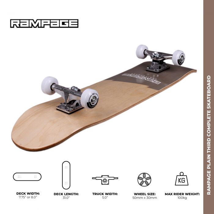 Rampage skateboard 8" Rampage Plain Third Complete Skateboard - Natural